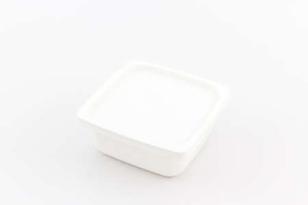 White plastic food box on white background. Plastic food container.の写真素材