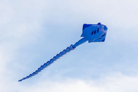 Colorful of kite flying in the wind on blue sky background.の写真素材