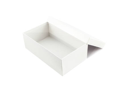 White shoe box on white background with clipping path. For shoes, electronic device and other...