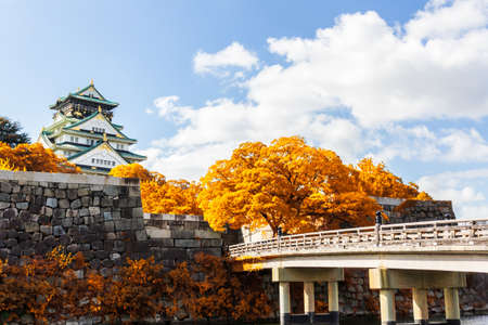 Osaka Castle in Osaka  with autumn leaves, Japanのeditorial素材