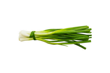 Spring onions isolated on white background. Top view.の写真素材