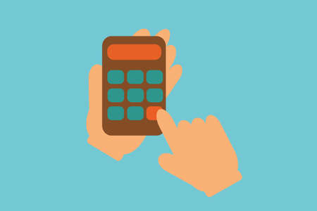 Pressing calculator buttons on hand.のイラスト素材