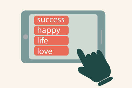 Finger of a hand select press the button on the smartphone background, concept.のイラスト素材