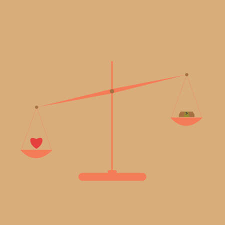Vector of the concept of balance between money and heart on scales.のイラスト素材
