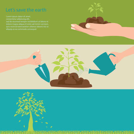 Let's save the earth with green trees, vector illustration.のイラスト素材