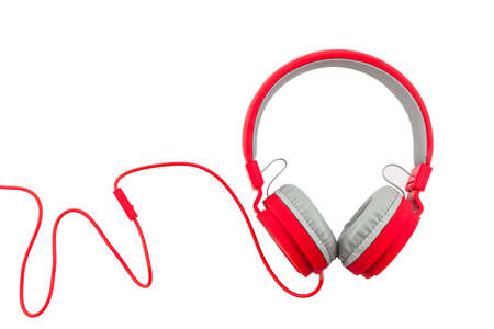 Red Headphones Isolated on a White Backgroundの写真素材