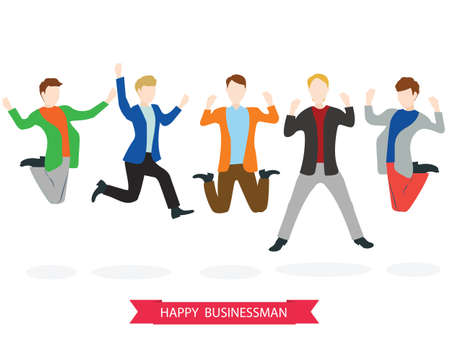 Happy high jumping businessman group. Vector illustration.のイラスト素材