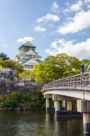 Osaka Castle in Osaka with autumn leaves, Japan, landmark of Unescoのeditorial素材