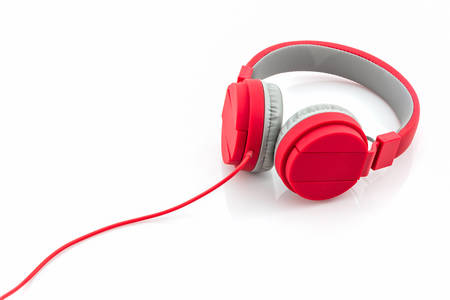 Red Headphones on a White Background.の写真素材