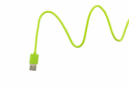 Green USB cable for smartphone on white background.
