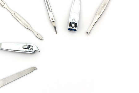 Tools of a manicure set on white background.の写真素材