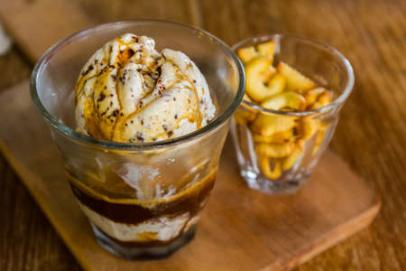 Coffee Affogato, Ice cream with Espresso coffee and biscuit bread.の写真素材