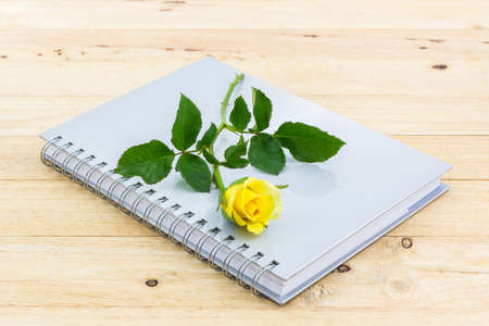 Beautiful yellow rose on the spiral notebook.の写真素材
