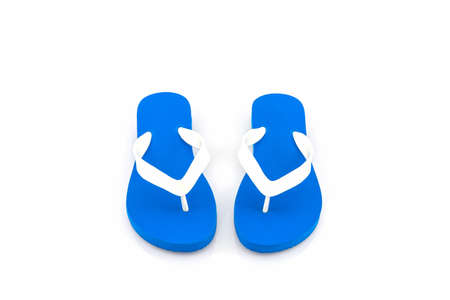 Colorful of Sandals shoes, Blue flip flops on white background.の写真素材