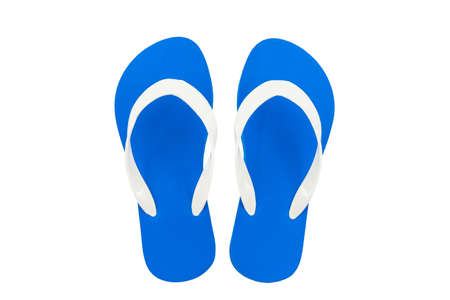 Colorful of Sandals shoes, Blue flip flops  isolated on white background.の写真素材