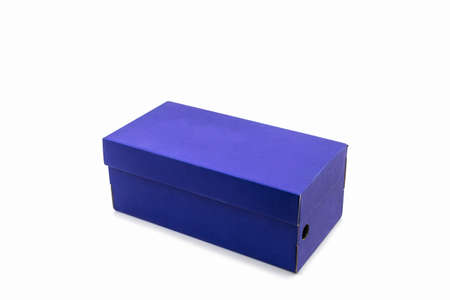 Blue shoe box on white background. Paper box for shoes, electronic device and other products.の写真素材