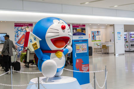 Chitose Hokkaido, Japan - May 2, 2016: Doraemon model performances at Chitose international Airport in Hokkaido for welcome the tourist.  Doraemon is the most famous character manga series and anime series in Japanese animation.のeditorial素材