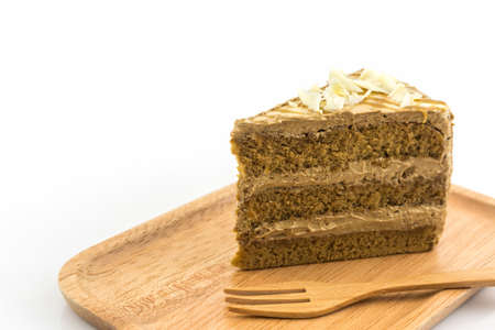 Coffee cake slice on white background.の写真素材