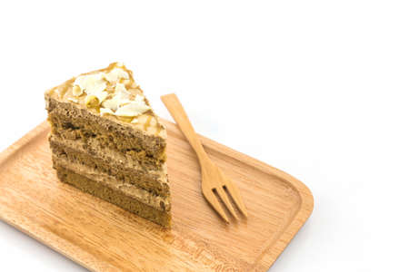 Coffee cake slice on white background.の写真素材