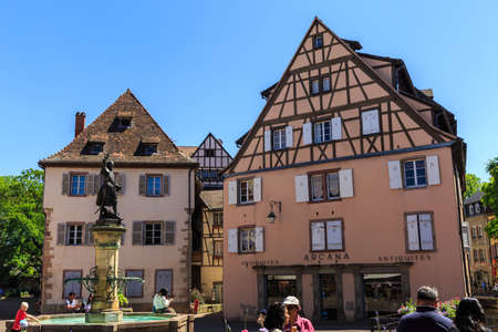 Colmar, France - May 26, 2017: Traditional old half-timbered houses in the historic city of Colmar. Alsace. France.のeditorial素材
