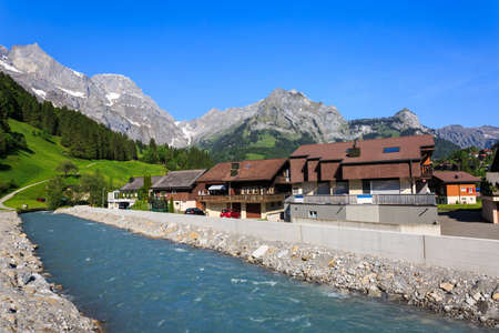 View of engelberg with the Mt. Titlis, Switzerland.のeditorial素材