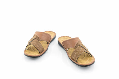 Men brown leather sandals or flip flop shoes on white background.の写真素材