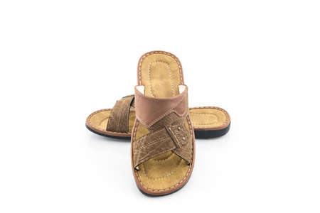 Men brown leather sandals or flip flop shoes on white background.の写真素材