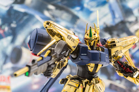 Bangkok, Thailand - August 8, 2017: Gundam scale plastic models produced by bandai japan in the shop at thailand.のeditorial素材