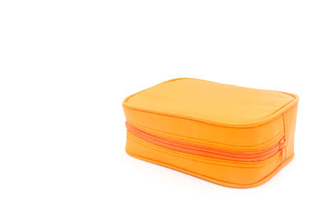 Oreng leather cosmetic bag on white background.の写真素材
