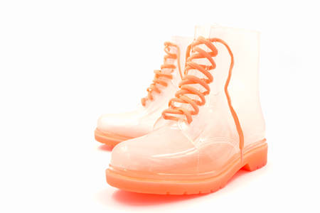 Rain boots, rubber boots on white background.の写真素材