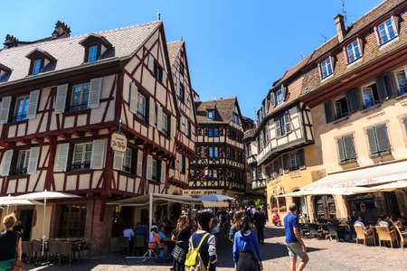 Colmar, France - May 26, 2017: Traditional old half-timbered houses in the historic city of Colmar. Alsace. France.のeditorial素材