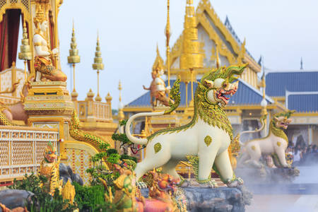 Bangkok, Thailand - November 12, 2017 :Guardian statues at the royal crematorium of His Majesty late King Bhumibol Adulyadej built for the royal funeral at Sanam Luang.のeditorial素材