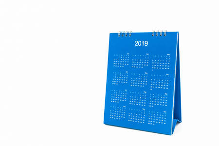 Paper desk spiral calendar 2019 on white background.の写真素材