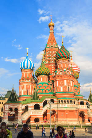 Moscow, Russian - April 30, 2018: Tourists visit Saint Basil's Cathedral in Red Square at Moscow, Russia.のeditorial素材