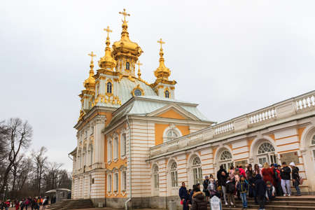 Saint Petersburg, Russia - May 2, 2018: Tourists visit The Peterhof Palace garden, St. Petersburg.のeditorial素材