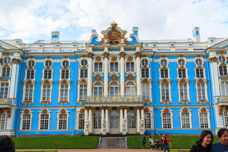 Saint Petersburg, Russia - May 2, 2018: Tourists visit The Catherine Palace is a Rococo palace located in the town of Tsarskoye Selo (Pushkin), Saint- Petersburg, Russia.のeditorial素材
