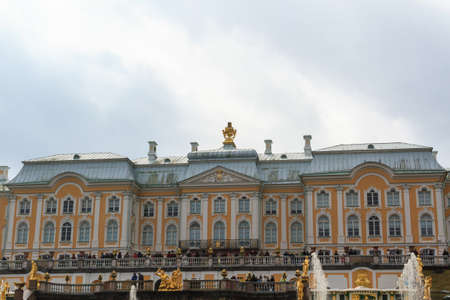 Saint Petersburg, Russia - May 2, 2018: Tourists visit The Peterhof Palace garden, St. Petersburg.のeditorial素材
