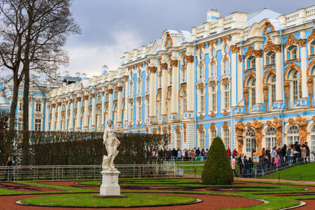 Saint Petersburg, Russia - May 2, 2018: Tourists visit The Catherine Palace is a Rococo palace located in the town of Tsarskoye Selo (Pushkin), Saint- Petersburg, Russia.のeditorial素材