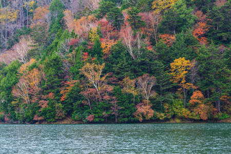 View of Yuno Lake in autumn season at Nikko national park, Nikko, Tochigi, Japan.のeditorial素材