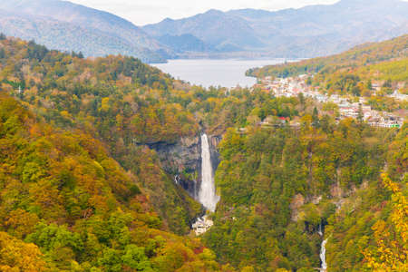 Kegon Falls and Chuzenji lake in autumn view at Akechidaira Ropeway Station, Nikko, Japan.のeditorial素材