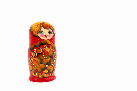 Matryoshka Dolls isolated on a white background. Russian Wooden Doll Souvenir. Russian nesting dolls, stacking dolls.の写真素材