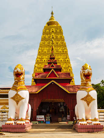 Kanchanaburi, Thailand - October 5, 2019: Phuthakaya pagoda, Bodhgaya Stupa at Sangklaburi, Kanchanaburi, Thailand.のeditorial素材