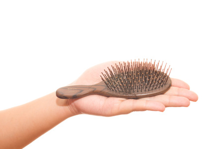 Asian girl worried about hair loss,Hair lossの写真素材