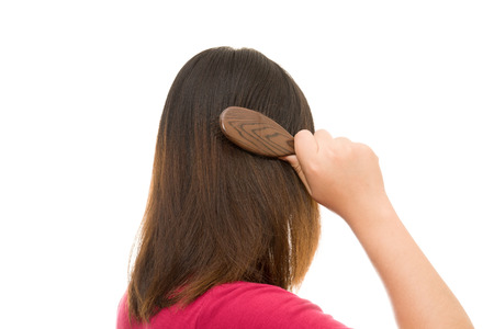 Asian girl worried about hair loss,Hair lossの写真素材