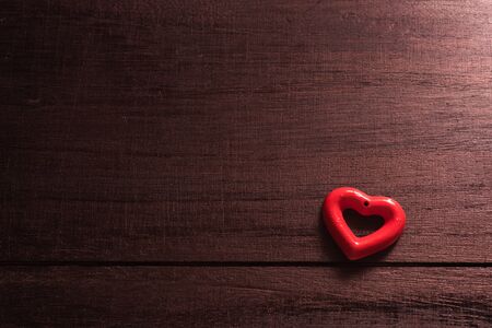 selective focus Valentines Day background with hearts. on wood table still lifeの写真素材