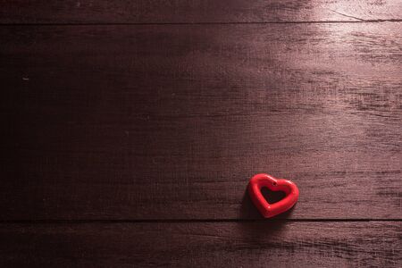 selective focus Valentines Day background with hearts. on wood table still lifeの写真素材