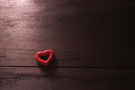 selective focus Valentines Day background with hearts. on wood table still lifeの写真素材