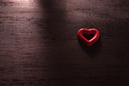 selective focus Valentines Day background with hearts. on wood table still lifeの写真素材