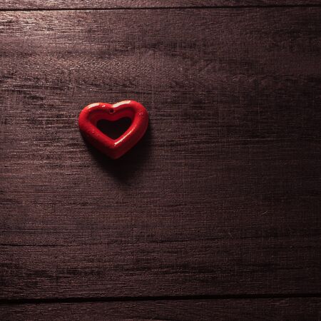 selective focus Valentines Day background with hearts. on wood table still lifeの写真素材