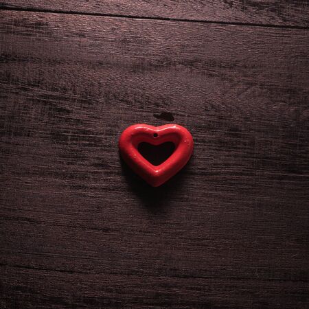 selective focus Valentines Day background with hearts. on wood table still lifeの写真素材